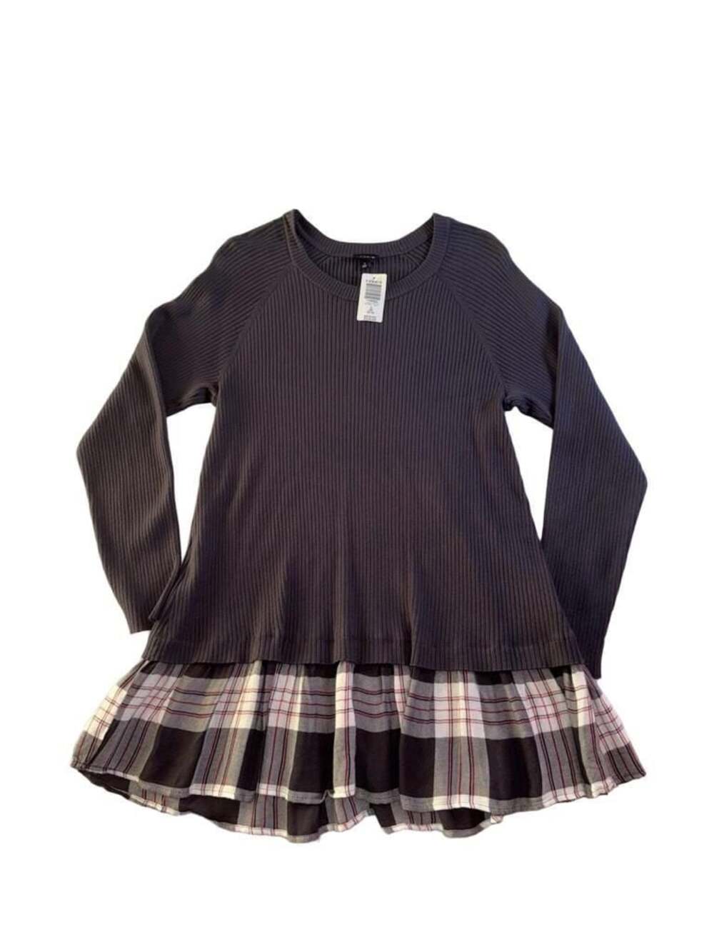 Torrid Grey Plaid 2-Fer Long Sleeve Ribbed Knit Tunic Sweater Size 3X 22-24